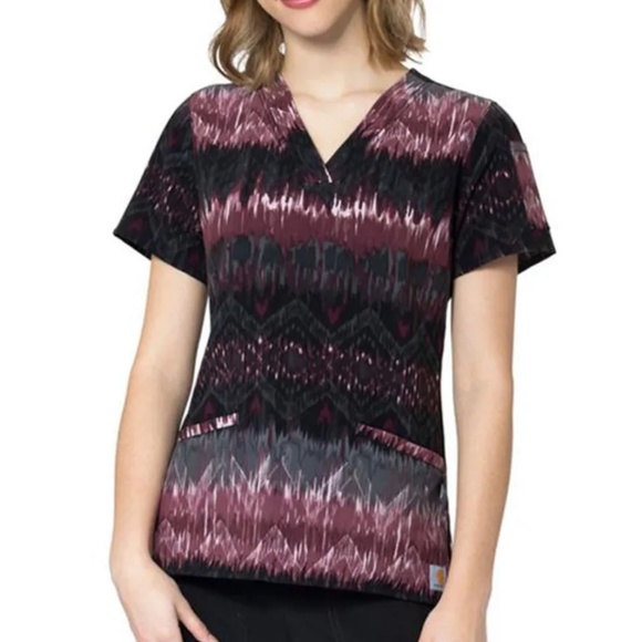 Carhartt Force Cross-Flex Modern Fit Chevron Aztec Scrub Top - Picture 1 of 11